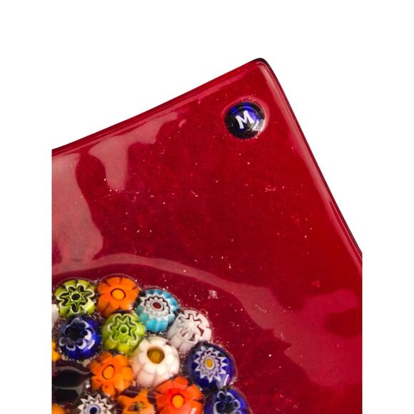 Gorgeous Red Murrina Tree Of Life Murano Glass Plate with Millefiori Bead Tree - Picture 3 of 8